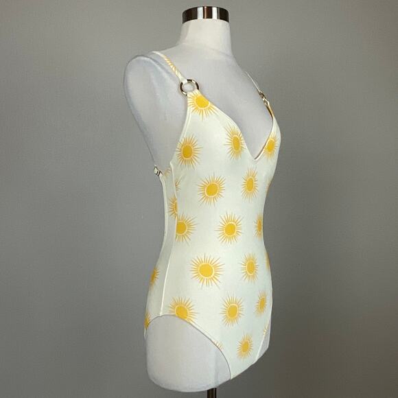 Kate Spade Sunshine Print One Piece Bathing Suit Size Small Yellow Strappy Back - Picture 2 of 10